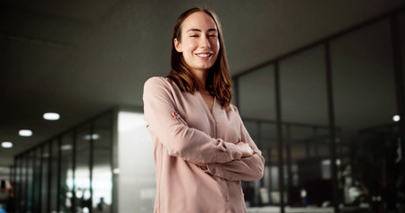 Portrait Of A Young Businesswoman Manager, Happy In Professional Leadership.の写真素材