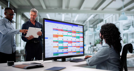 Multiracial Business Team Managing Agile Schedule In Modern Office Setting