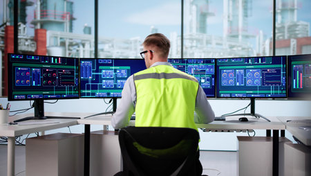 Engineer Monitors Energy Levels In Chemical Plant Using Industrial Computers