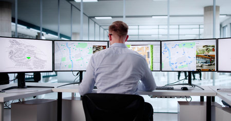 Young Male Caucasian Man Is Searching For Online Property Listings On The Computer Map. He Could Be...