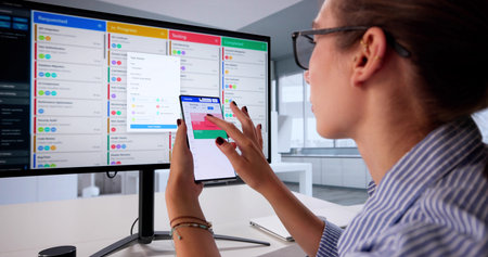 Agile Content Manager: Woman Organizing Kanban Board On Computer