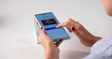 On-the-go Sales Rep Speeds Up Transactions Using Digital Wallet Appの写真素材