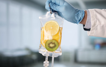 Nutrient-filled IV Drip Being Administered By Doctor In Hospital Setting