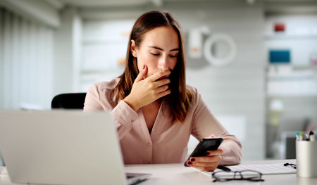 Distressed Young Lady Staring At Phone, Struck By Painful Divorce.