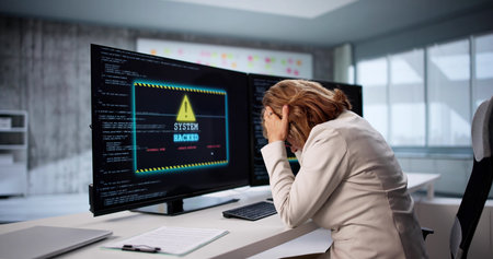 Woman In Cybersecurity Protecting Business PCs From Ransomware Attack Hack.の写真素材