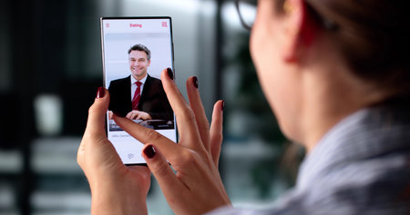 Fraudulent Online Dating App Scam Caught By Smart Woman's Handの写真素材