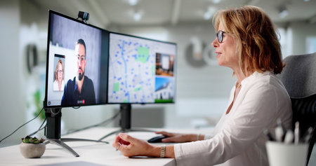 Senior Real Estate Realtor Assisting Elderly Client Via Remote Videoの写真素材