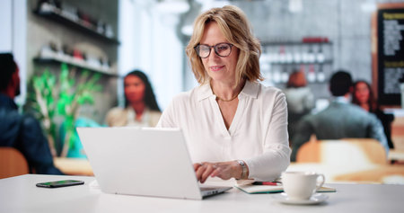 Online Marketing Student Studies Coffee Industry In Virtual Classroom.の写真素材