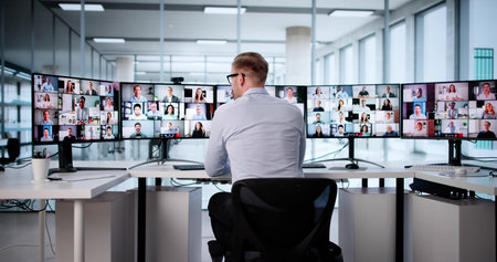 Tech-savvy Business Coach Leads Virtual Sales Meeting Via Videoconference Call.