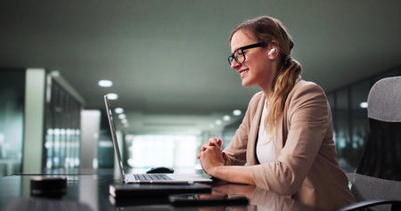 Virtual Business Lecture With Language Coach Via Videoconference On Laptop