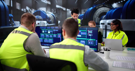 Engineers Operate Power Plant Systems With Advanced Automation Technology Tools.