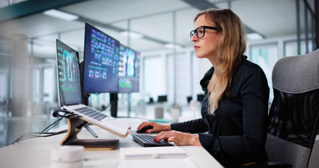 Professional Video Editor Creating Montage Using Digital Design Software On Laptopの写真素材