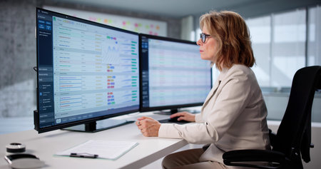Women Analyzing Data For Medical Coding In Computer Fraud Audit.の写真素材