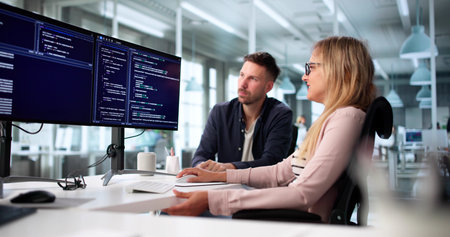 Two Software Developers Collaborating On Business Application Coding Methodologyの写真素材