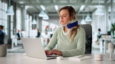 Injured Worker Receives Compensation After Neck Injury In Officeの写真素材