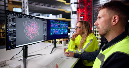 Industrial Engineer And Young Woman Control SCADA Panel Using PCの写真素材