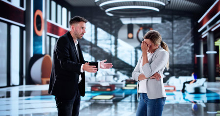 Stressed Concierge Faces Verbal Abuse From Hotel Manager During Inspection.の写真素材