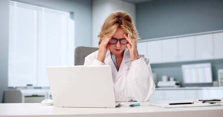 Woman Consulting Nurse Online, Stressed And Frustrated During Telemedicine Appointment.の写真素材