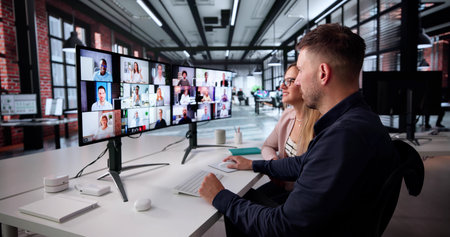Virtual Business Meeting: Office People Learn Through Online Webinarの写真素材