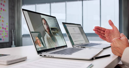 Online Job Interview Through Video Conference With Virtual Meeting Presenter.の写真素材