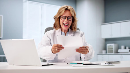 Stressed Accountant Reviews Shocking Financial Documents On Laptop In Office.の写真素材