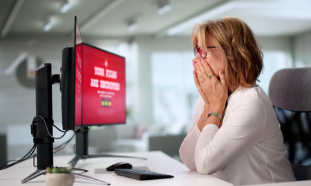 Senior Woman At Home Works To Prevent Cyber Security Breachの写真素材