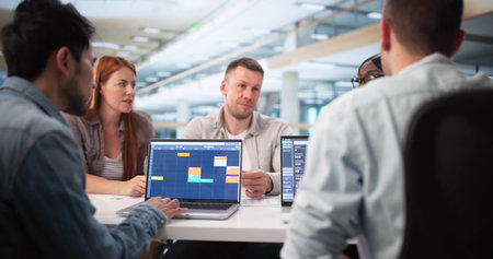 Virtual Team Meeting Scheduler: Diverse Group Monitoring Gantt Chart. Business Organizer.