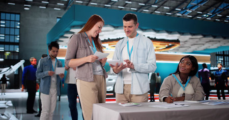Engaging Audience At Trade Show: Saleswoman Presents Diverse Products