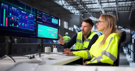 Female Engineer Using Scada System To Operate Oil Refinery