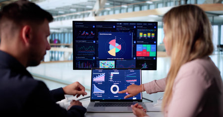 Business Professionals Utilizing Data Analytics To Analyze Market Trends.