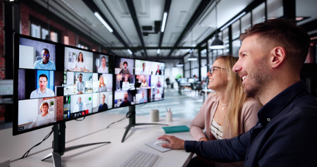 Virtual Business Meeting: Office People Learning In Online Webinar