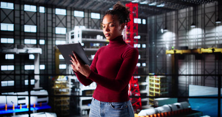 Female Engineer Operating Control System In Aerospace Engineering Laboratory