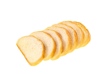 Sliced loaf highlighted on a white background. White bread closeup isolated. Whole bread. Studio