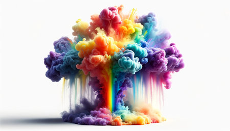 Smoky fountain of bright multi-colored colors of the rainbow, isolate on a white background.の素材