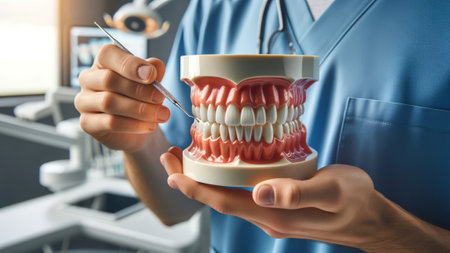 Dental Professional Demonstrates Anatomically Correct Tooth Modelの素材