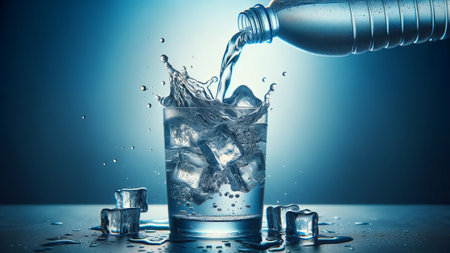 Refreshing Splash of Water Pouring Over Ice Cubesの素材