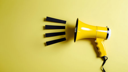 Yellow megaphone with sound waves illustrationの素材