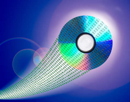 Data CD with trace. Motion. Binary data flowの写真素材