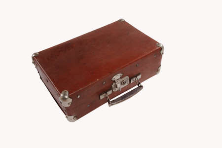 old antique suitcase with scuffed isolated on white background