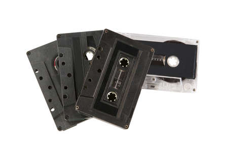 stack of compact cassetes  isolated on white backgroundの写真素材