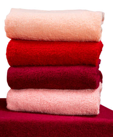 stack of terry towels isolated on white backgroundの写真素材