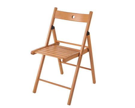 folding wooden chair isolated on white backgroundの写真素材