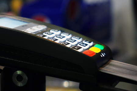 A payment terminal. To pay for your purchase.の写真素材