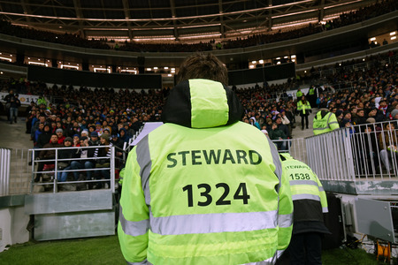 Moscow. Russia-11 November 2018.Stewart at a football match. The crowd of fans.のeditorial素材