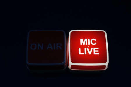 Signal about inclusion of a microphone in the Studio. At the entrance to the TV Studio.の写真素材