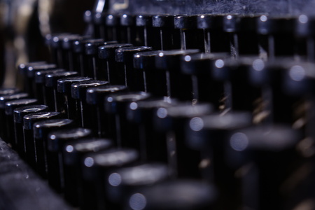 Details of an old retro typewriter, vintage style,の写真素材