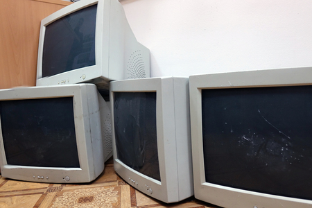 Broken monitors in a pile.の写真素材