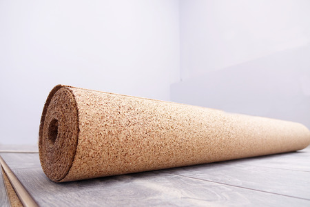 natural cork substrate on the floor with laminate.cork, floorの写真素材