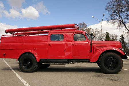 Old vintage classic fire truck. rescueの写真素材
