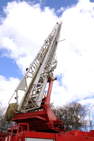 Fire truck ladder leading to the sky. 911の写真素材